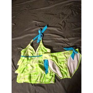 Justice 2 Piece Swimsuit Tankini Girls Plus size 14 Green Tie Dye
